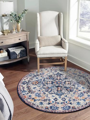 Reine Bohemian Round Rug 3Ft Small Bedroom Round Area Rug Soft Bathroom Circle Mat