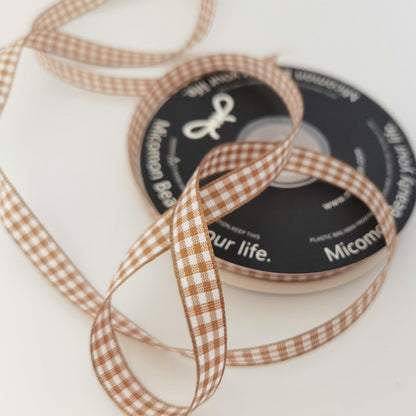 Khaki and White Woven Edge Plaid Ribbon 100% Polyester Gingham Ribbon 25 Yards Each Roll (75 Foot)