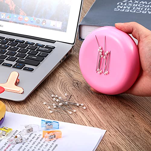 2 Pieces Magnetic Pin Holder Sewing Bobby Pin Cushion Needle Round Paper Clip Holder Magnetic Cushion Sewing Magnet Push for Hairclip Storage Case Cushions Supplies Organizer (2 Count)