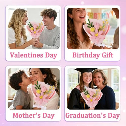 Hand Woven Flower Bouquet Finished（1pcs） for Women Girlfriend Birthday Gift Wedding Decoration Crochet Artificial Flower