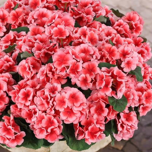 12 Pcs Artificial Geranium Flowers for Outdoors Geranium Silk Flowers Outdoor UV Resistant Garden Plants Faux Flowers for Home Kitchen Table Centerpieces Decor