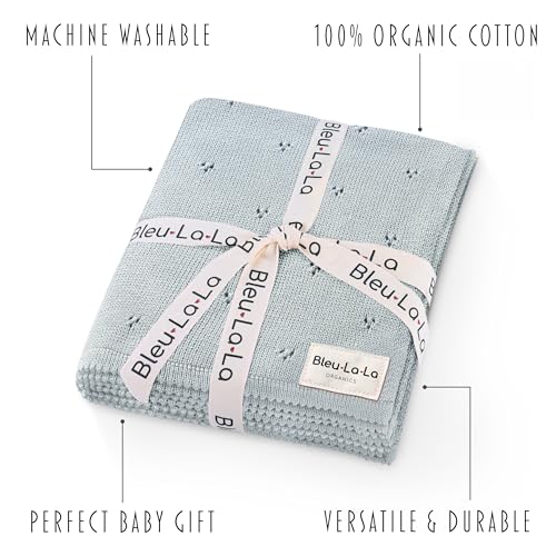 100% Luxury Organic Cotton Pointelle Knit Baby Quilt Blanket for Boys