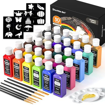 Fabric Paint Shuttle Art 30 Colors Permanent Soft Fabric Paint in Bottles (60 Fl Oz)