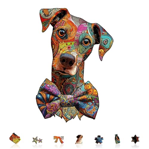 Dog Puzzles Colorful Mandala Unique Abstract Puppy Puzzle Adults Gifts for Women Men Wooden 175 Pieces 13.4 * 9.1in Wall Art Decor