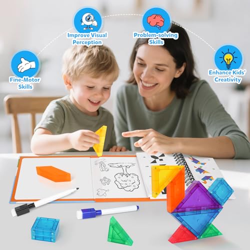Magnetic Tangram Puzzle with 3D Building Blocks (7 Count)