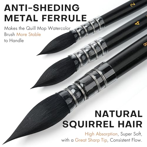 3PCS Squirrel Hair Watercolor Brushes (3 Count)