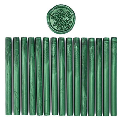 15Pcs Metallic Green Glue Gun Sealing Wax Sticks for Wax Seal Stamp (15 Count)