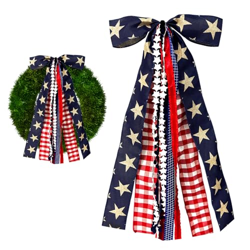 Large Patriotic Star Ribbon Bow for Wreath