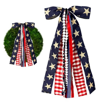 Large Patriotic Star Ribbon Bow for Wreath