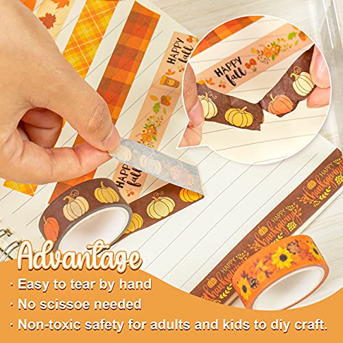 12 Rolls Fall Washi Tape Thanksgiving Autumn Maple Leaves Pumpkin Gnome Masking Washi Tape 15mm Thanksgiving Harvest Decorative Tape Sticker for Scrapbook Journal DIY Craft Gift Wrapping (196.85 Foot)