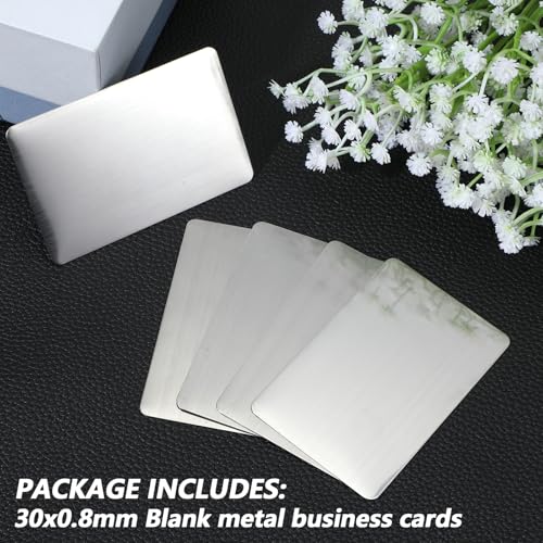 30 Pieces 304 Stainless Steel Metal Business Cards Blank Steel Laser Engraving Stainless Cards for House Office Customer DIY Gift Plate