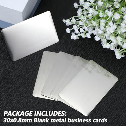 30 Pieces 304 Stainless Steel Metal Business Cards Blank Steel Laser Engraving Stainless Cards for House Office Customer DIY Gift Plate