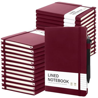 30 Set Lined Notebook Journals with Pens A5 Notebooks 100 GSM College Ruled Hardcover Notebook PU Leather Notepad with Pen Holder for Office School