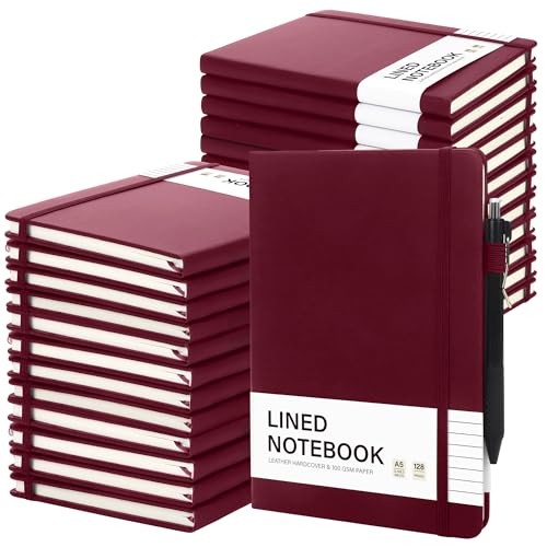 30 Set Lined Notebook Journals with Pens A5 Notebooks 100 GSM College Ruled Hardcover Notebook PU Leather Notepad with Pen Holder for Office School