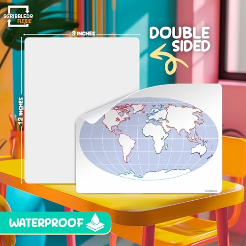 Continent Practice Sheets 9”x12” Map of The Seven Continents Dry Erase World Globe Sheets Homeschool Supplies Learning Map Teacher Students Classroom Pack of 10 Sheets (10 Count)
