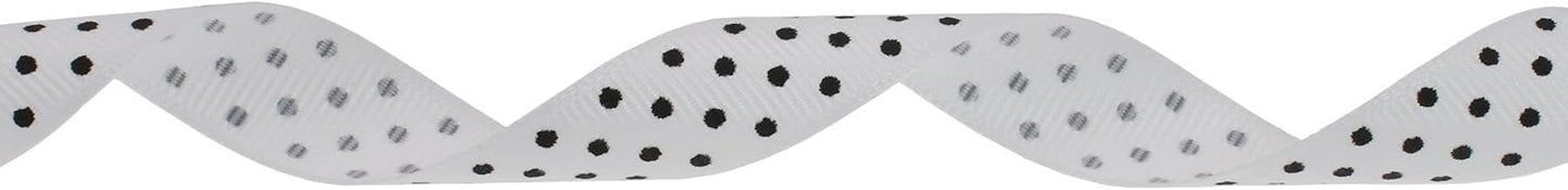 Polka Dot Grosgrain Ribbon 25 Yard Each Roll 100% Polyester (5/8", White) - Crafty Corner