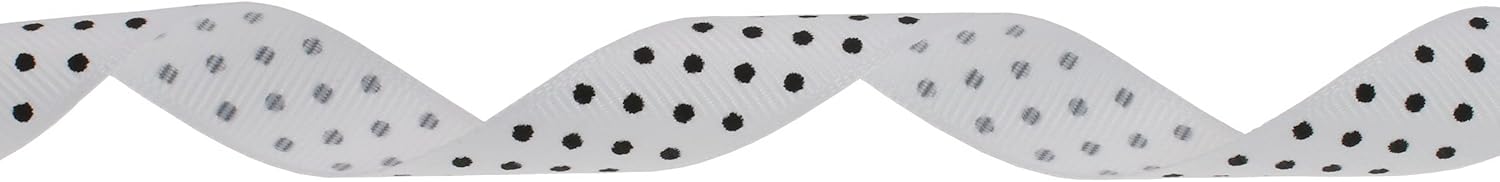 Polka Dot Grosgrain Ribbon 25 Yard Each Roll 100% Polyester (5/8", White) - Crafty Corner