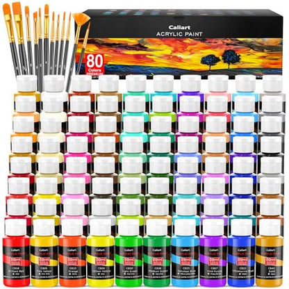 80 Colors Acrylic Paint Set with 12 Brushes (160 Fl Oz)