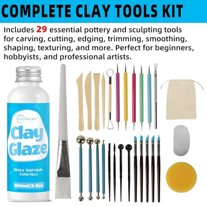 100ml Gloss Air Dry Clay Glaze with 29pcs Clay Tools Kit