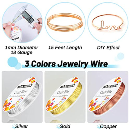3 Pack Jewelry Wire Craft Wire 18 Gauge Tarnish Resistant Beading Wire for Jewelry Making Supplies and Crafting (45 Foot)