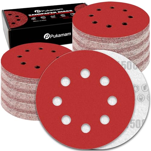 120 Pcs 5 inch Sanding Discs 1500 Grit 8 Hole Hook and Loop Round Sandpaper for Random Orbital Sander (120 Count)