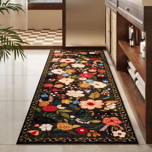 Runner Rug for Hallways Kitchen Rug Non Slip 2'x 6' Washable Runner Rugs with Rubber Backing Soft Floral Carpet Runner for Hallways