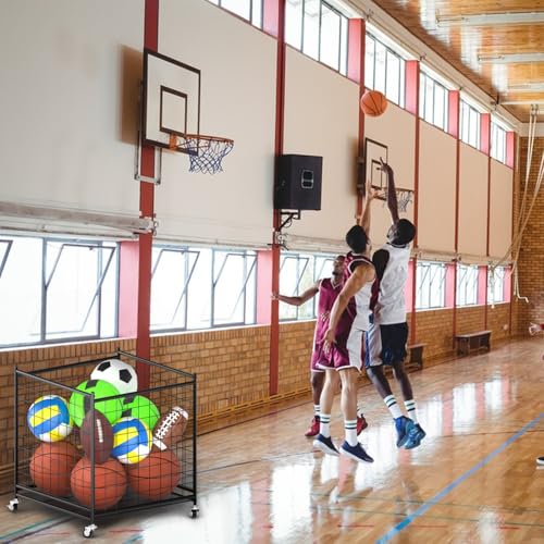 Ball Storage 22.83" Basketball Cart With Wheels Garage Volleyball Storage Sport Equipment Holder Organizer For Indoor Outdoor