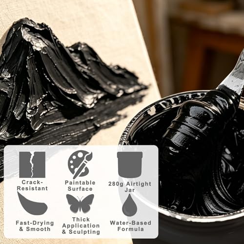 10.56oz 300ml Black Modeling Paste & Piping Bags & Brush (10.58 Ounce)