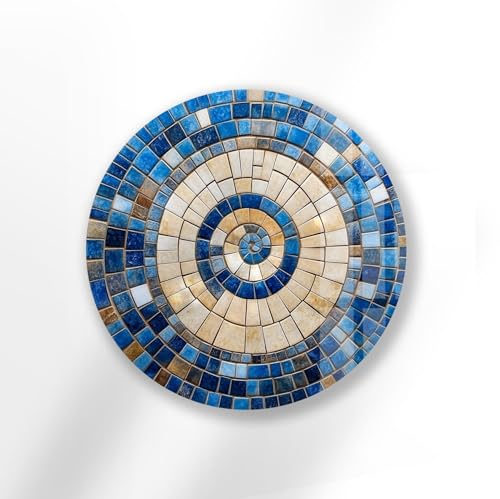 20''(50cm) Diameter Coastal Sunburst Beige & Blue Round Glass Wall Art Tempered Glass Printing Wall Decor Large Wall Art Wall Hangings
