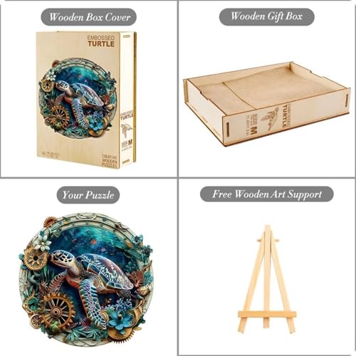 Embossed Turtle Puzzles Adults Gifts for Women Men Wooden 200 Pieces 11.4 * 11.3in (190 Count)