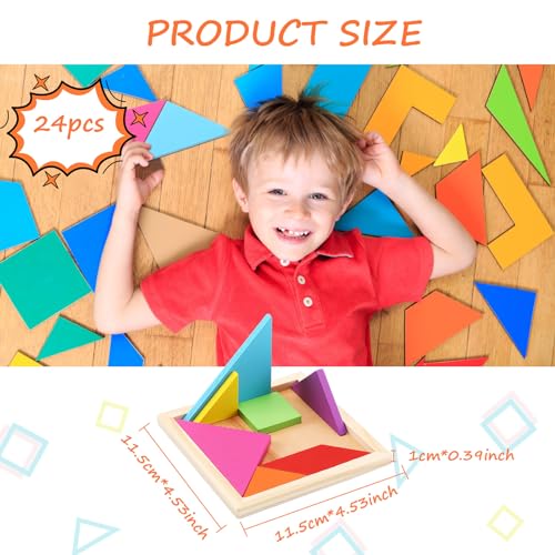 24 Pack Wooden Tangram Puzzles for Students (24 Count)