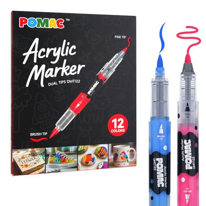 Dual Tip Acrylic Paint Markers Pens 12 Assorted Colors