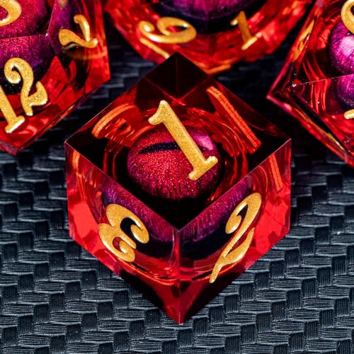 DND Dragon Eye Dice Liquid Core Red Resin Sharp Edged Dice with Gift Box