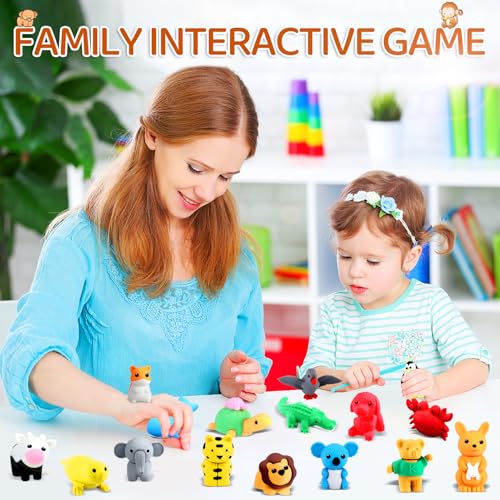 36Pcs Animal Erasers Kids Desk Pets Pencil Erasers 3D Puzzle Bulk Mini Animal Eraser Toys Fun Cute Eraser for Classroom Rewards (36 Count)