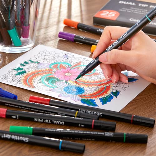 Dual Tip Brush Markers 25 Colors Water