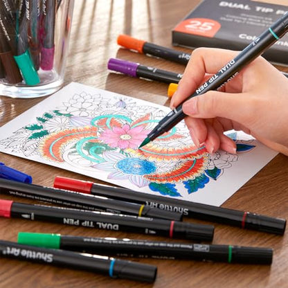 Dual Tip Brush Markers 25 Colors Water