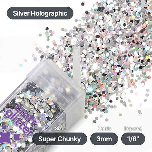 Craft Glitter Shaker Silver Holographic 110g Super Chunky (3.9 Ounce)