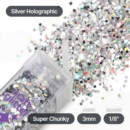 Craft Glitter Shaker Silver Holographic 110g Super Chunky (3.9 Ounce)