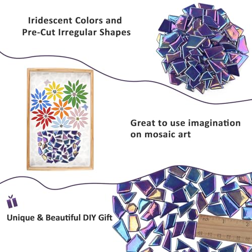 Iridescent Cobalt Blue Glass Mosaic Tiles for Crafs Bulk (7.05 Ounce)