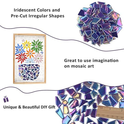 Iridescent Cobalt Blue Glass Mosaic Tiles for Crafs Bulk (7.05 Ounce)