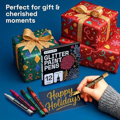 12 Glitter Paint Pens for Glass Marking (12 Count)