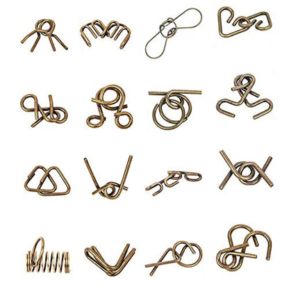 Metal Wire Puzzles Set of 16 with Pouch Large Thick IQ Test Mind Games Toys Brain Teaser Puzzles Metal Wire Magic Trick Toy Metals IQ Puzzle Fidget Toys Party Favors for Kids Adults (16 Count)