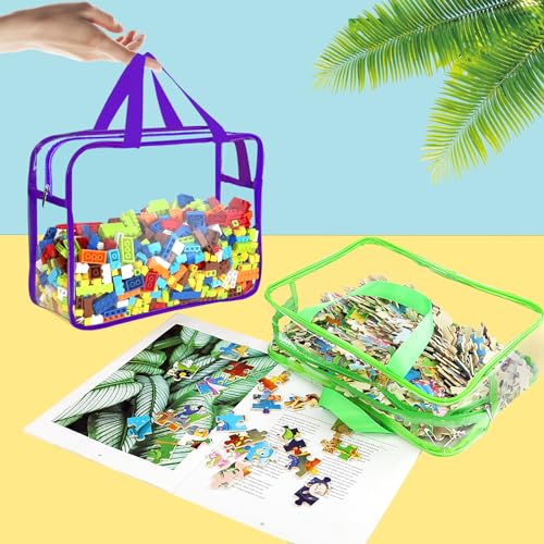 6 Colors Large Toy Storage Bags Reusable Clear Toy Organizer with Labels (6 Count)