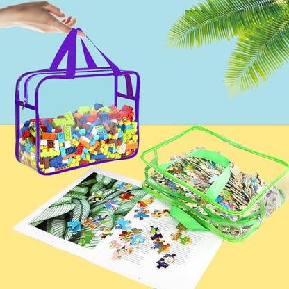 6 Colors Large Toy Storage Bags Reusable Clear Toy Organizer with Labels (6 Count)