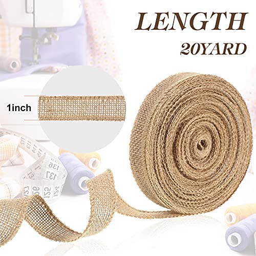 20 Yard 1 Inches Burlap Ribbon Wide Jute Ribbon Natural Burlap Fabric Roll Wired Edge for Wreaths