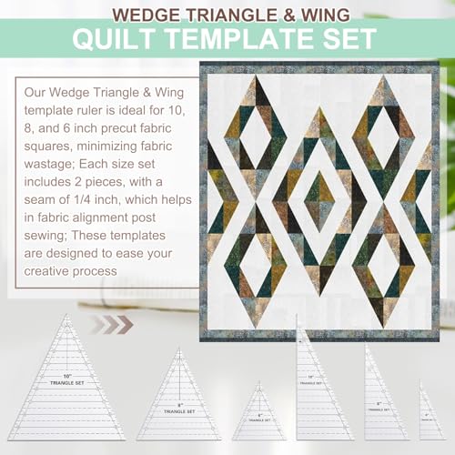 3 Set Tall Triangle Rulers for Quilting 6 8 10 Inch Wedge Triangle & Wing Quilting Rulers and Templates Acrylic Quilt Templates for Sewing Layer Cake Patchwork Cutting Pattern DIY Craft