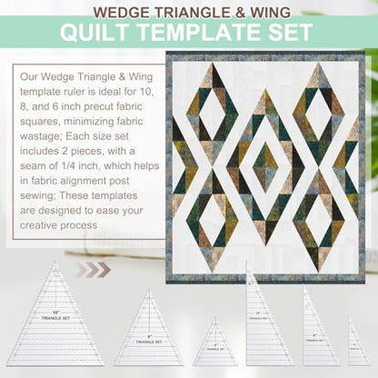 3 Set Tall Triangle Rulers for Quilting 6 8 10 Inch Wedge Triangle & Wing Quilting Rulers and Templates Acrylic Quilt Templates for Sewing Layer Cake Patchwork Cutting Pattern DIY Craft