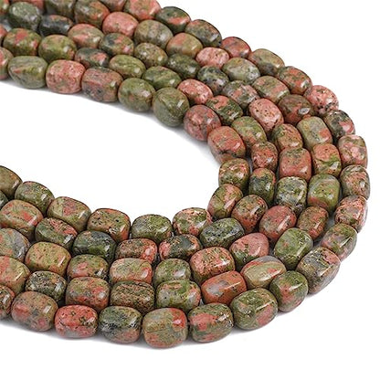 Natural Unakite Cuboid Stone Loose Semi Gemstone Beads for Jewelry Making 8mmx12mm 38cm (33 Count)