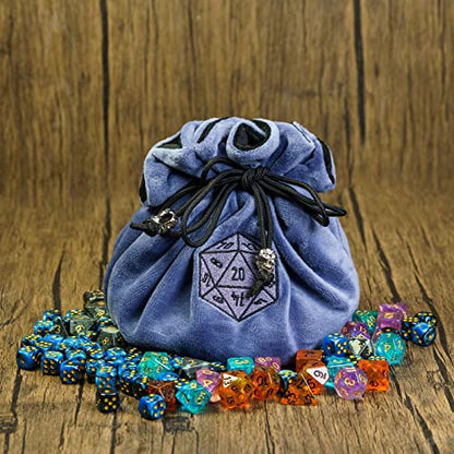 Large DND Dice Bag with Pockets Blue Storage Bag for D&D RPG Game (20 Ounce)
