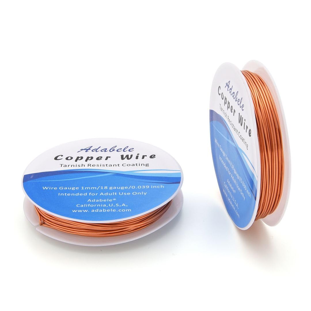 Adabele 65 Feet Premium Tarnish Resistant Round Bare Raw Jewelry Copper Wire Beading Wire Spool Bulk (1mm/18 Gauge) for DIY Craft Jewelry Making BF287-10 - Crafty Corner